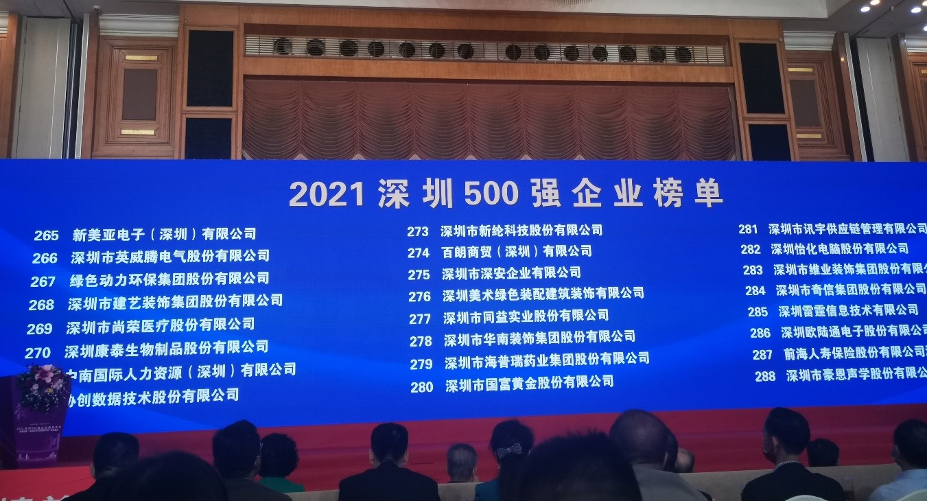 必一运动
上榜2021深圳企业500强